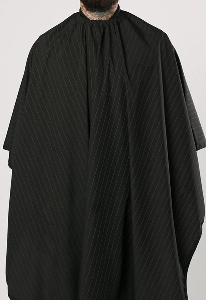 BARBER STRONG - The Barber Cape - Black W/White Pinstripe 4 BARBER STRONG - The Barber Cape - Black W/White Pinstripe - Image 2